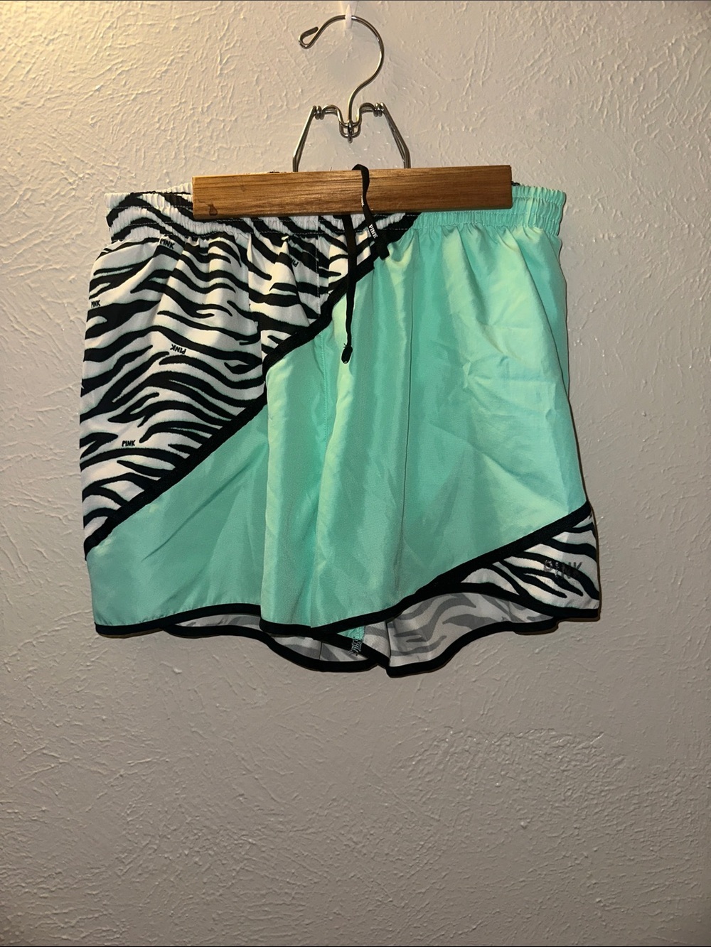 Victoria's Secret PINK, White, Mint Green, Black Running Shorts, Zebra Look.